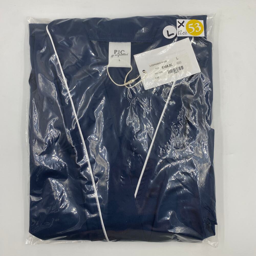 PJ CONFIDENTIAL Zoe NAVY BLUE Cotton Robe L NWT Minimalist Cleangirl HospitalBag - Picture 4 of 4